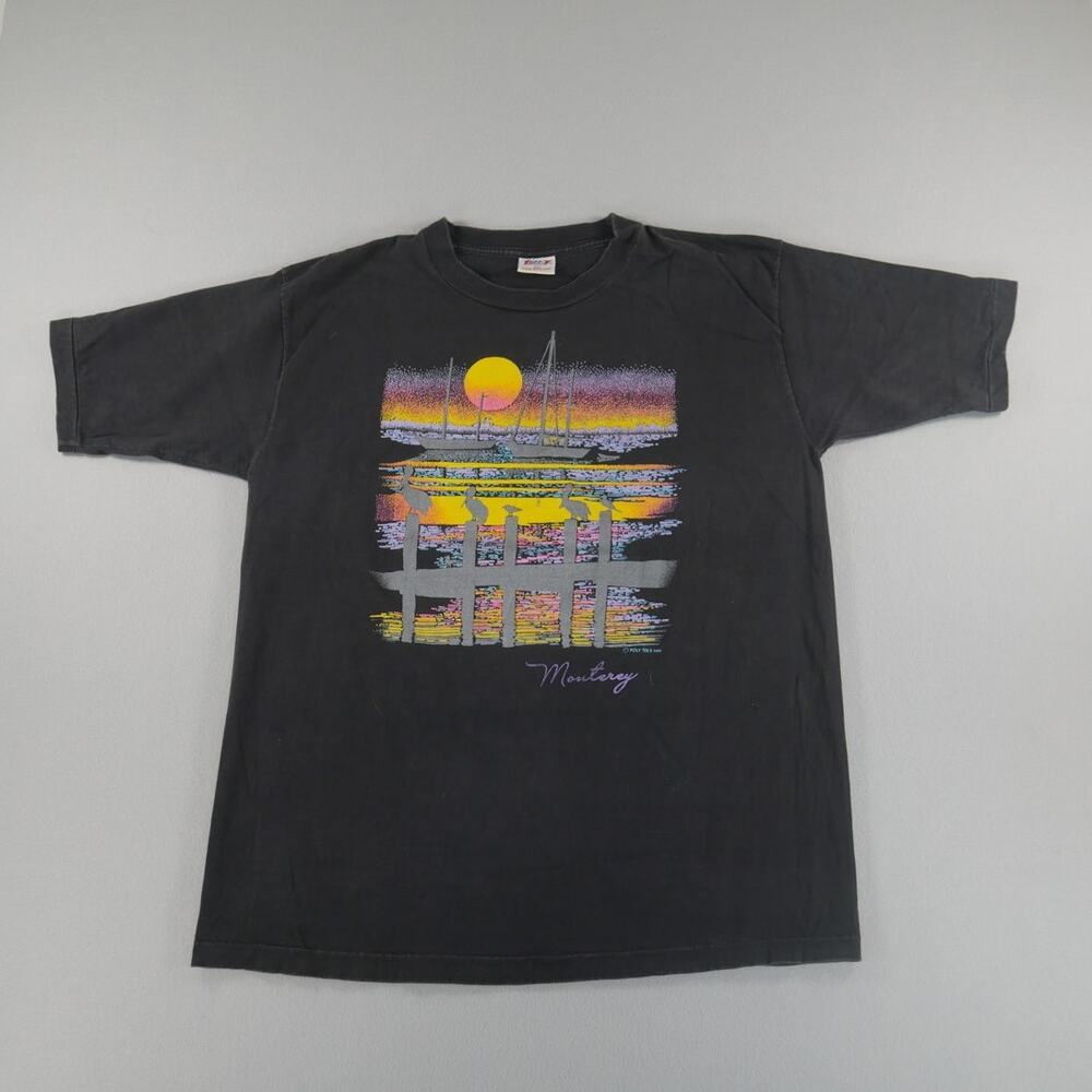 Vintage 90s Tuff-T Monterey‎ California Graphic Black Mens Size XL Single Stitch
